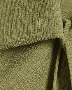 Green Short Sleeve Textured Twist Front Top