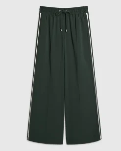 Green Side Stripe Drawstring Wide Leg Joggers