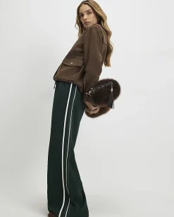 Green Side Stripe Drawstring Wide Leg Joggers