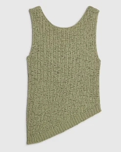 Green Sleeveless Asymmetric Knit Vest Top