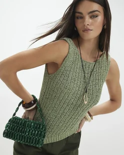 Green Sleeveless Asymmetric Knit Vest Top