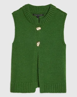 Green Sleeveless Button Cardigan