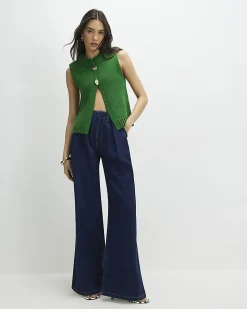 Green Sleeveless Button Cardigan