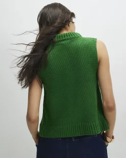 Green Sleeveless Button Cardigan