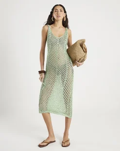 Green Sleeveless Lurex Knit Maxi beach dress