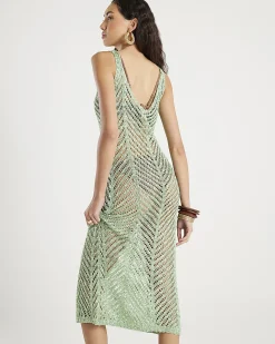 Green Sleeveless Lurex Knit Maxi beach dress