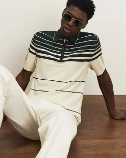 Green Slim Fit Stripe Knitted Polo Shirt