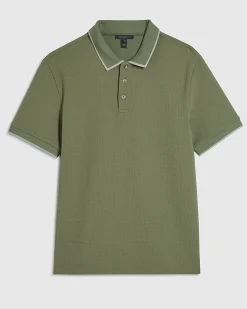 Green Slim Fit Textured Button Polo Shirt