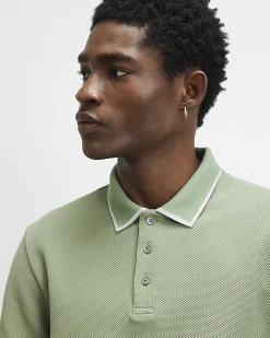 Green Slim Fit Textured Button Polo Shirt