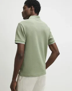 Green Slim Fit Textured Button Polo Shirt