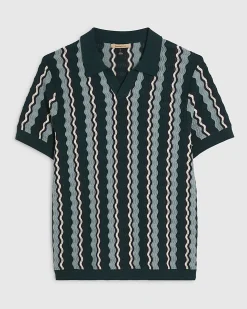 Green Slim Fit Wavy Stripe Polo Shirt