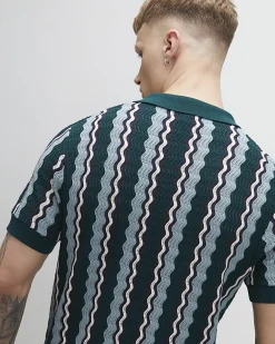 Green Slim Fit Wavy Stripe Polo Shirt