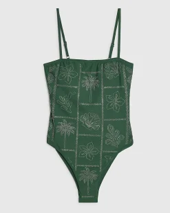 Green Strappy Embellished Swimsuit