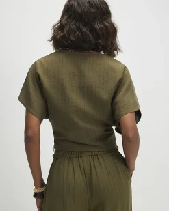 Green Stripe Knot Front Tailored Top