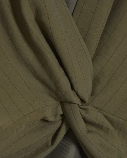 Green Stripe Knot Front Tailored Top