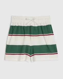 Green Striped Textured Shorts
