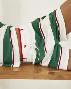 Green Striped Textured Shorts