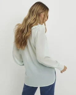 Green Tie Neck Long Sleeve Blouse