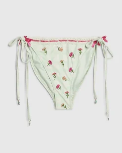 Green Tie Side Floral Lace Trim Bikini Brief