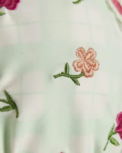 Green Triangle Floral Lace Trim Bikini Top