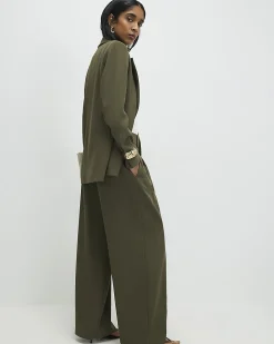 Green Wide Leg Pleated Trousers
