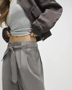 Grey Belted Wide Leg Trousers