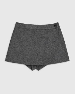 Grey Button Detail Wrap Skort