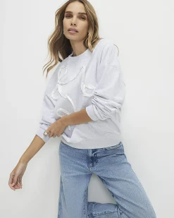 Grey Cotton blend Bow Detail Sweatshirt