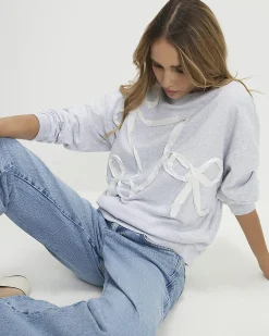 Grey Cotton blend Bow Detail Sweatshirt