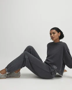 Grey Cotton Blend Burnout Cuffed Joggers