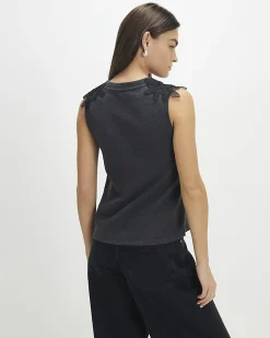 Grey Cotton Blend Cosy Lace Shoulder Top