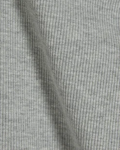 Grey Cotton Blend Fitted Ribbed Top
