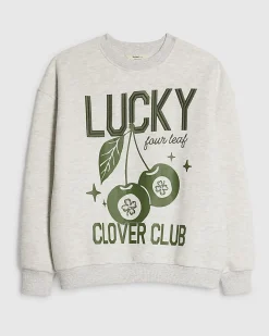 Grey Cotton Blend Lucky Clover Sweatshirt