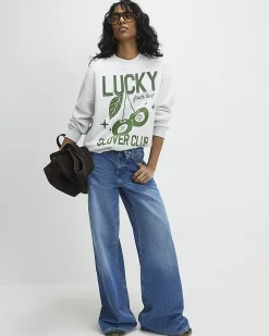 Grey Cotton Blend Lucky Clover Sweatshirt