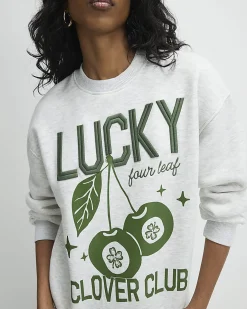 Grey Cotton Blend Lucky Clover Sweatshirt