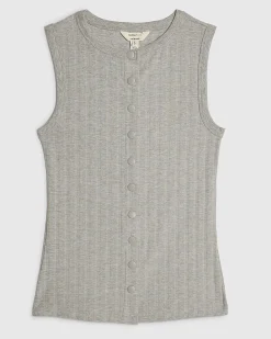 Grey Cotton Blend Popper Tank Top