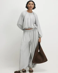 Grey Cotton Blend Ruched Bubble Hem Top
