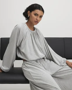 Grey Cotton Blend Ruched Bubble Hem Top