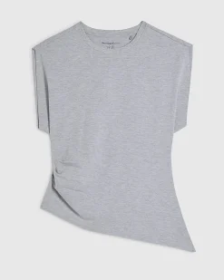 Grey Cotton Blend Ruched Side T-shirt