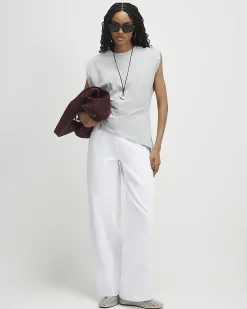 Grey Cotton Blend Ruched Side T-shirt