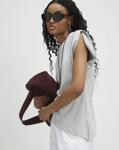 Grey Cotton Blend Ruched Side T-shirt