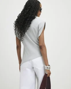 Grey Cotton Blend Ruched Side T-shirt