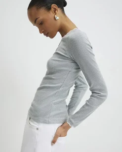 Grey Cotton Blend Scallop Trim Top