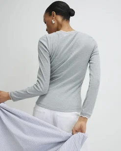 Grey Cotton Blend Scallop Trim Top