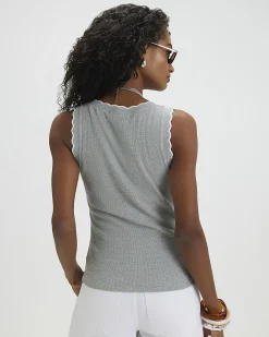 Grey Cotton Blend Scallop Trim Tank Top