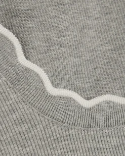 Grey Cotton Blend Scallop Trim Tank Top