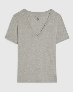 Grey Cotton blend V Neck T-Shirt