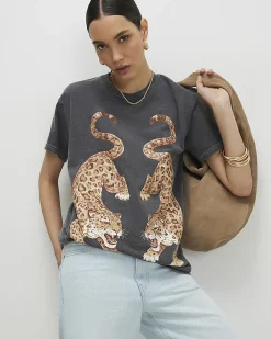 Grey Cotton Leopard Print T-Shirt
