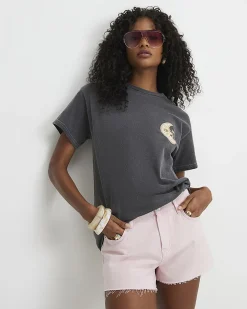 Grey Cotton Mystical Boyfriend Fit T-Shirt