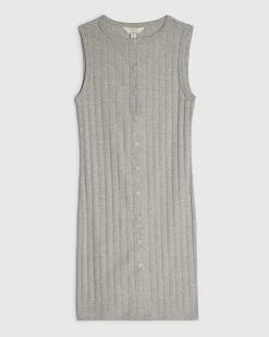 Grey Cotton Sleeveless Popper Mini Dress